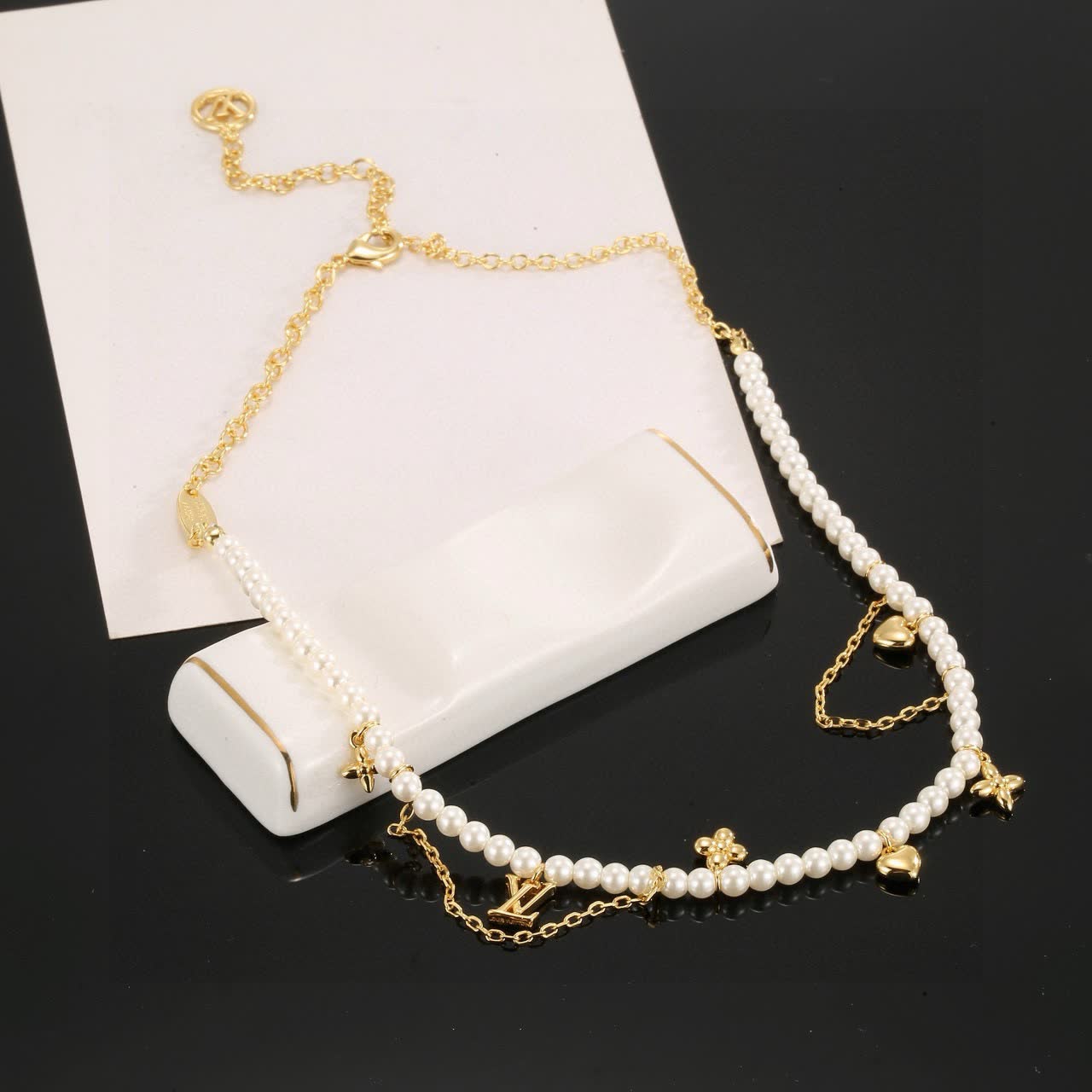 Louis Vuitton Pearl and Gold Charm Necklace